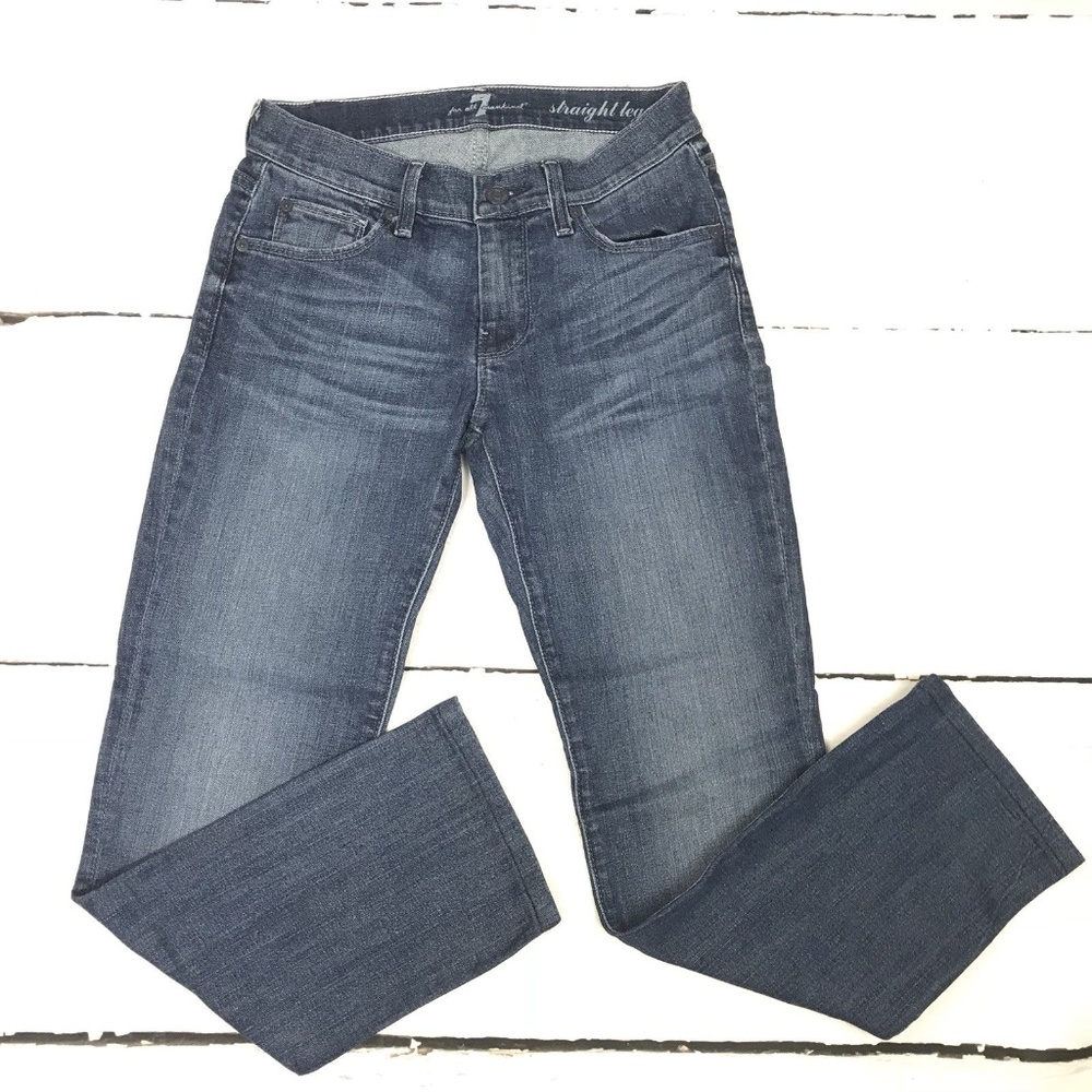 7FAMK Jeans Womens Straight Leg Medium Wash